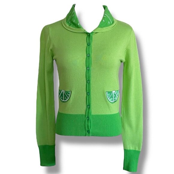 Voodoo Vixen Womens Izzy Lime Cardigan XS Sz 2 Green Rockabilly Retro Pin Up - Picture 2 of 9